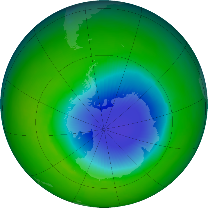 Antarctic ozone map for November 1992